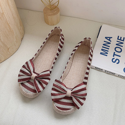 Pantofi dama casual in dungi cu panglica in mai multe culori