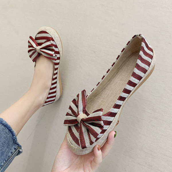 Pantofi dama casual in dungi cu panglica in mai multe culori