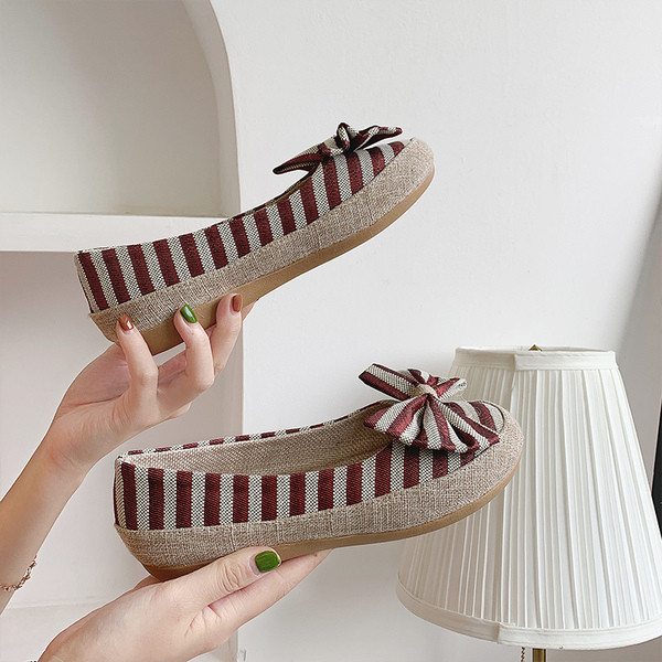 Pantofi dama casual in dungi cu panglica in mai multe culori