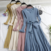 Rochie de dama cu maneci lotus si curea in patru culori