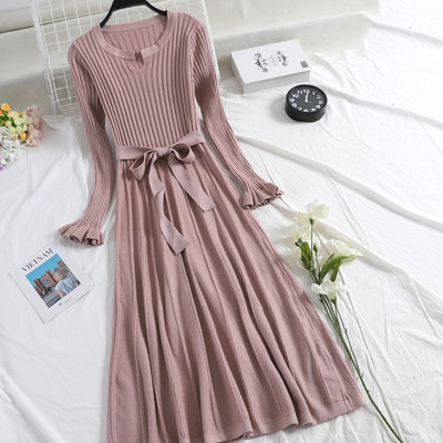 Rochie de dama cu maneci lotus si curea in patru culori