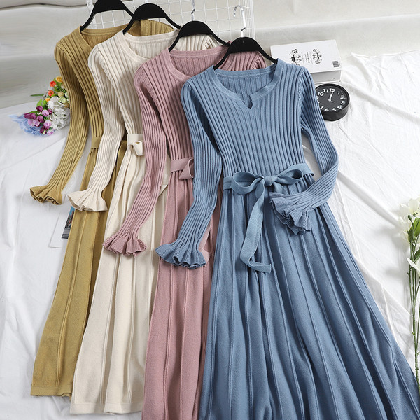 Rochie de dama cu maneci lotus si curea in patru culori