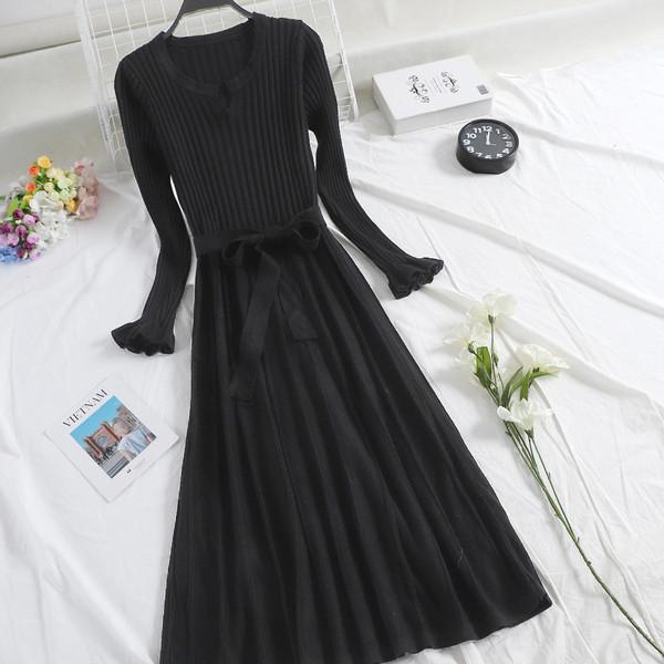 Rochie de dama cu maneci lotus si curea in patru culori