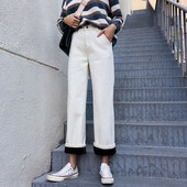 Női hosszú fehér nadrág, magas derekú egyenes modellel