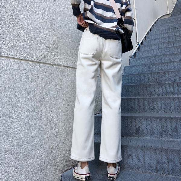 Női hosszú fehér nadrág, magas derekú egyenes modellel