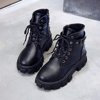 Cizme de dama din piele cu platforma inalta in alb si negru