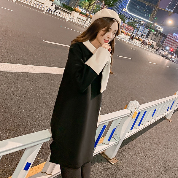 Modern női ruha hosszú ujjal, fekete színben, terhes nők számára