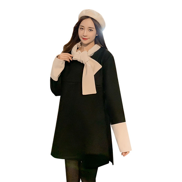 Modern női ruha hosszú ujjal, fekete színben, terhes nők számára