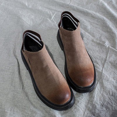 Cizme de dama din piele intoarsa cu talpa plata in doua culori