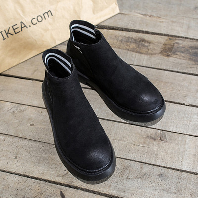 Cizme de dama din piele intoarsa cu talpa plata in doua culori