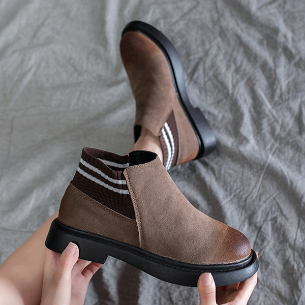 Cizme de dama din piele intoarsa cu talpa plata in doua culori