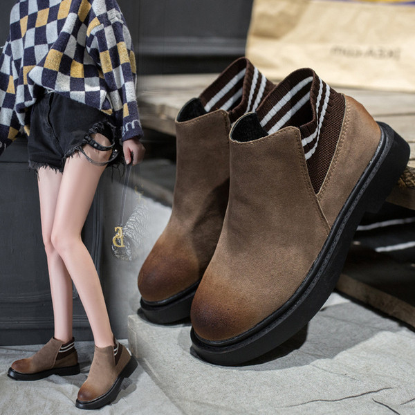 Cizme de dama din piele intoarsa cu talpa plata in doua culori