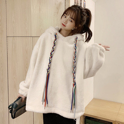 Hanorac moale de damă modern în două culori, cu glugă