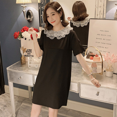 Rochie moderna de dama cu maneci scurte si dantela in doua culori potrivita pentru gravide