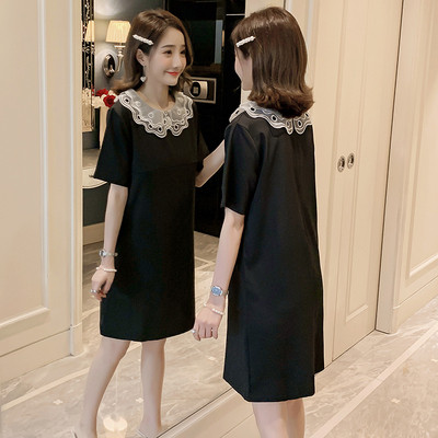 Rochie moderna de dama cu maneci scurte si dantela in doua culori potrivita pentru gravide