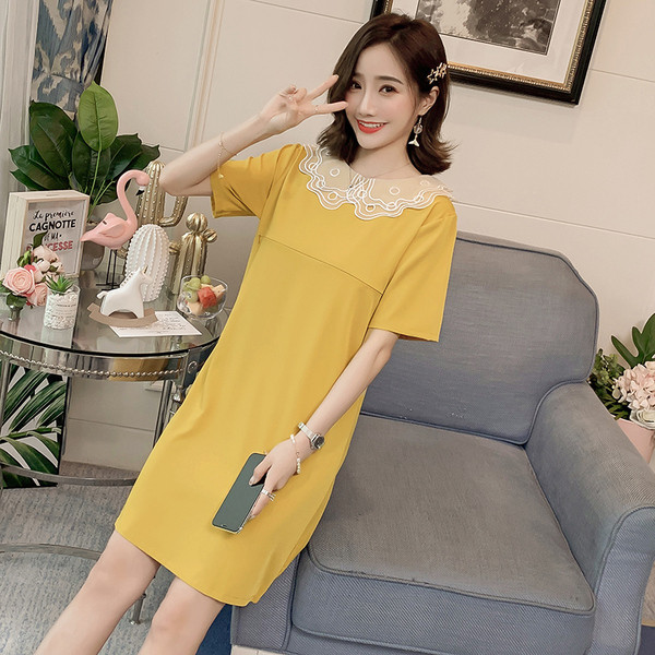 Rochie moderna de dama cu maneci scurte si dantela in doua culori potrivita pentru gravide