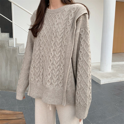 Pulover gros de iarnă în gri și bej