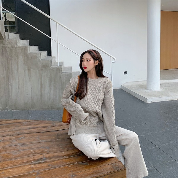 Pulover gros de iarnă în gri și bej