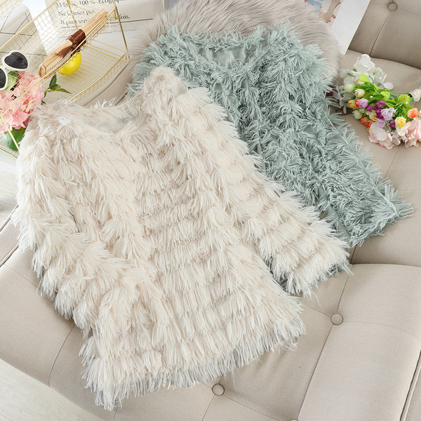 Pulover de dama modern din puf cu decolteu rotund in mai multe culori