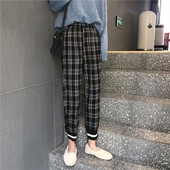 Pantaloni dama in carouri model drept cu talie elastica