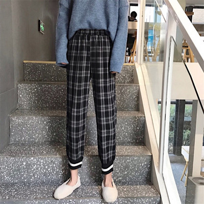 Pantaloni dama in carouri model drept cu talie elastica