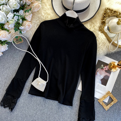 Bluza de dama moderna cu guler inalt si dantela in mai multe culori