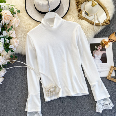 Bluza de dama moderna cu guler inalt si dantela in mai multe culori