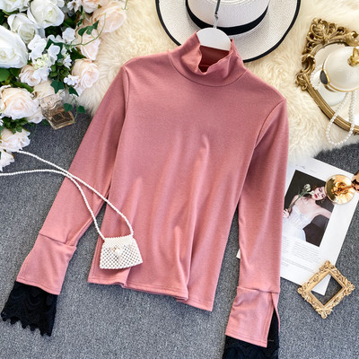 Bluza de dama moderna cu guler inalt si dantela in mai multe culori