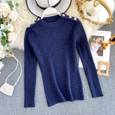 Γυναικείο πουλόβερ με κουμπιά και στρογγυλη λαιμόκοψη σε διάφορα χρώματα