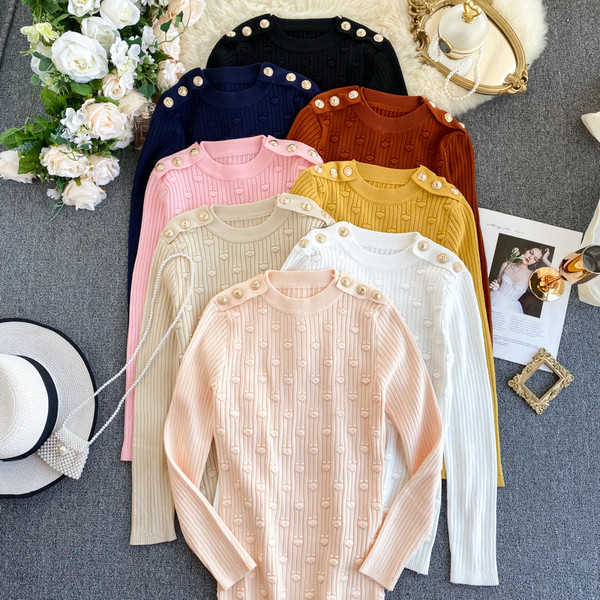 Γυναικείο πουλόβερ με κουμπιά και στρογγυλη λαιμόκοψη σε διάφορα χρώματα