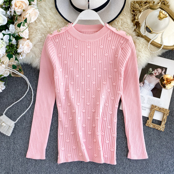 Γυναικείο πουλόβερ με κουμπιά και στρογγυλη λαιμόκοψη σε διάφορα χρώματα