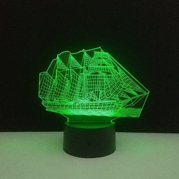 Настолна 3D LED лампа с дистанционно управление на цветовете във формата на кораб