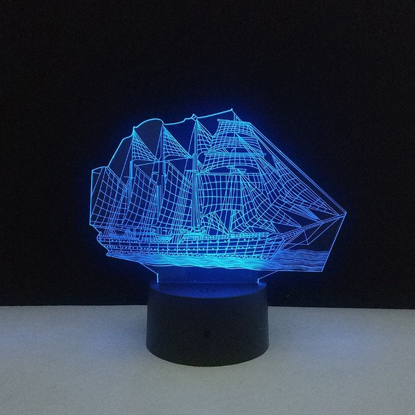 Asztali 3D LED lámpa távirányítós színvezérléssel, hajó alakú
