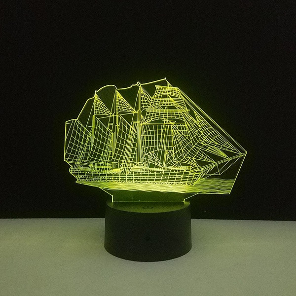 Asztali 3D LED lámpa távirányítós színvezérléssel, hajó alakú