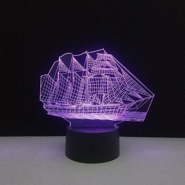 Asztali 3D LED lámpa távirányítós színvezérléssel, hajó alakú
