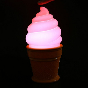 Нощна LED лампа във формата на сладолед в бял, розов и син цвят 