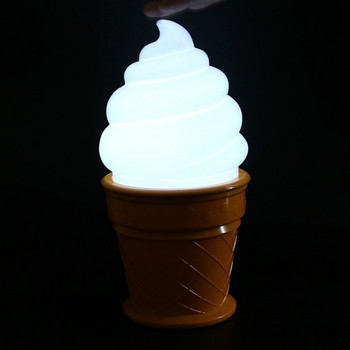 Нощна LED лампа във формата на сладолед в бял, розов и син цвят 