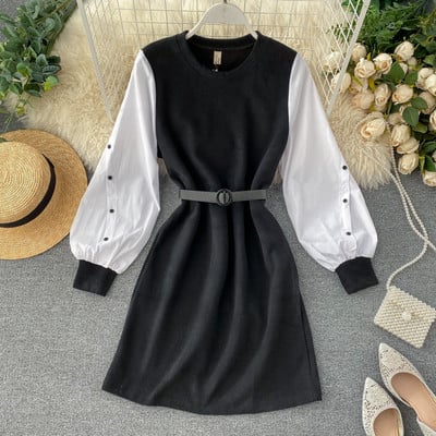 Rochie de dama cu curea in negru si gri