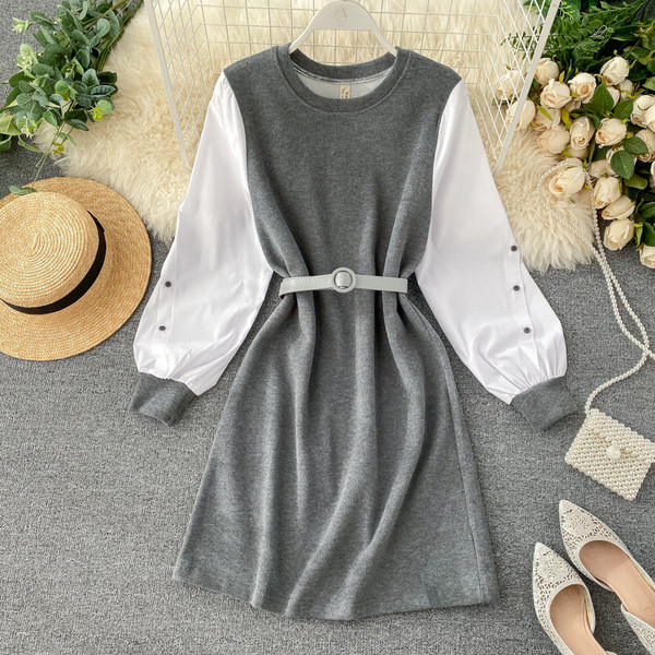 Rochie de dama cu curea in negru si gri