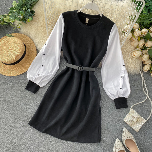 Rochie de dama cu curea in negru si gri