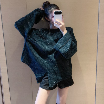 Pulover larg asimetric de dama cu efect stralucitor