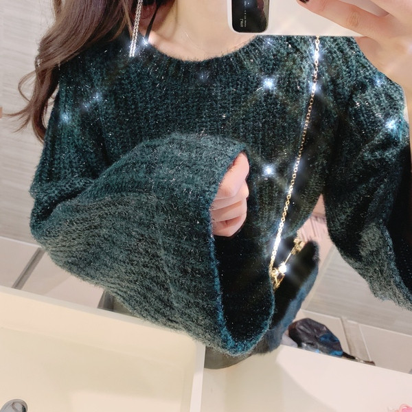 Pulover larg asimetric de dama cu efect stralucitor