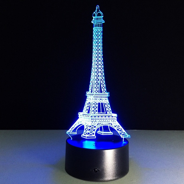 Asztali 3D LED lámpa színek távirányítójával, Eiffel-torony formájú