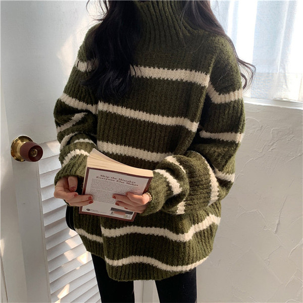 Pulover de damă cu dungi de ultimă generație în trei culori model larg