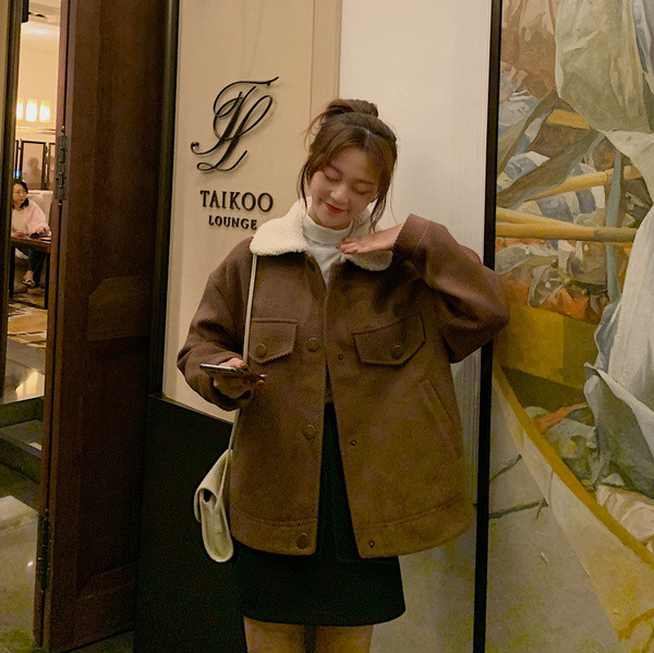 Top coat dama in doua culori maro si bej