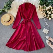 Rochie moderna de dama cu curea si guler in mai multe culori