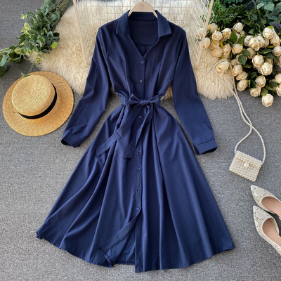 Rochie moderna de dama cu curea si guler in mai multe culori