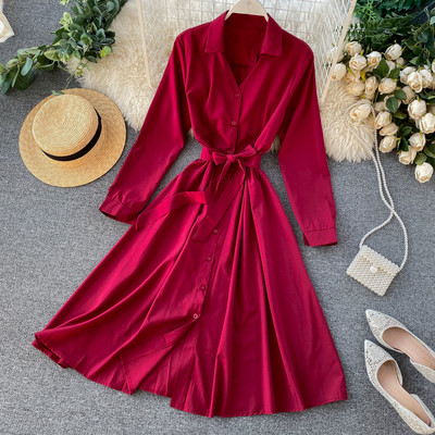 Rochie moderna de dama cu curea si guler in mai multe culori