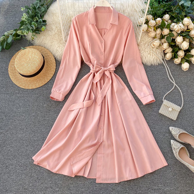 Rochie moderna de dama cu curea si guler in mai multe culori