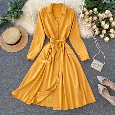 Rochie moderna de dama cu curea si guler in mai multe culori